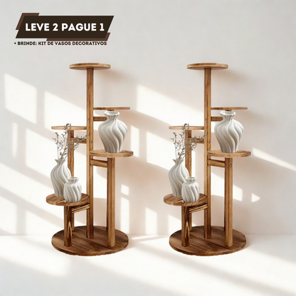 [LEVE 2 PAGUE 1] Suporte Botânica de Madeira Teca - 100% O Cantinho das Plantas + BRINDE: Kit de Vasos Decorativos