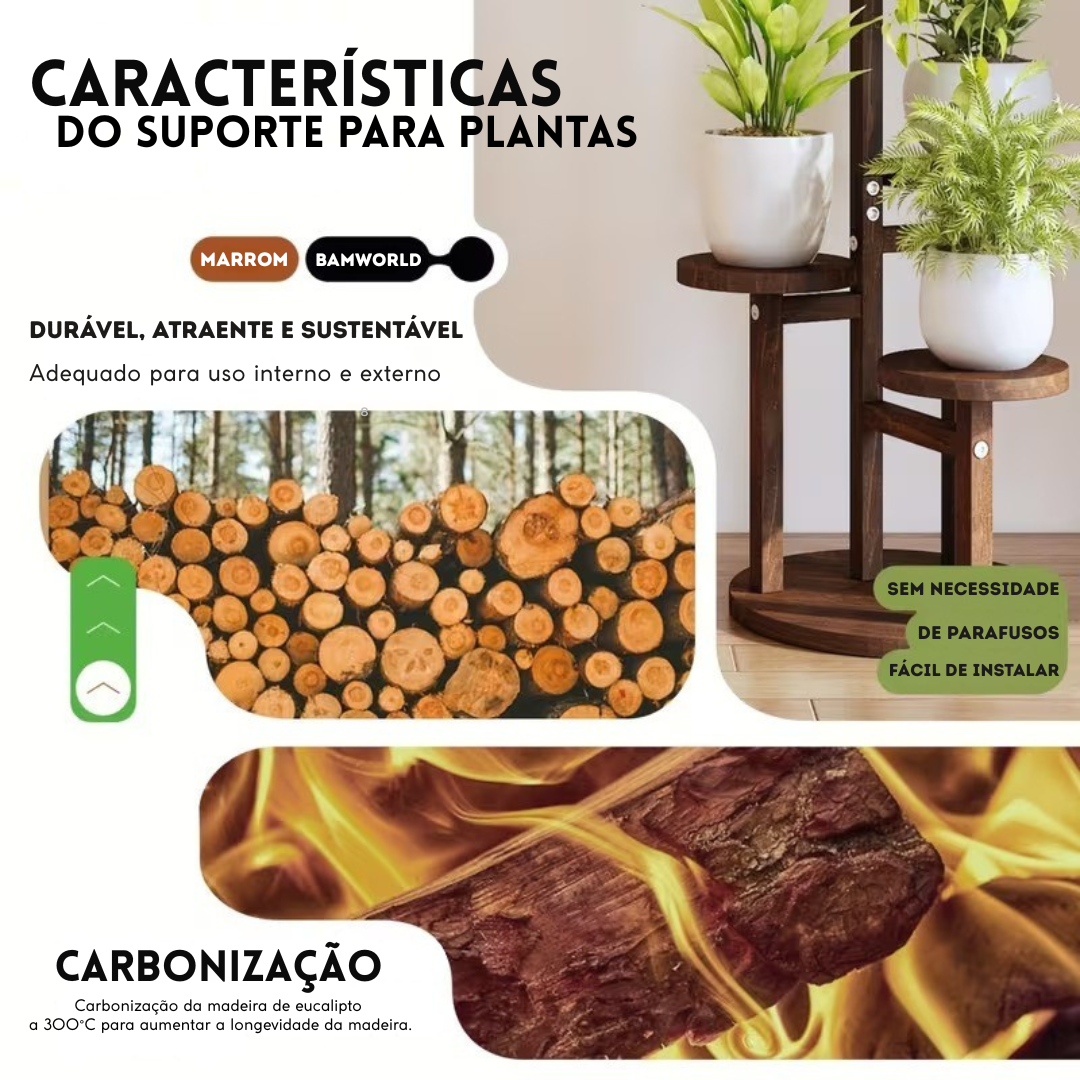 [LEVE 2 PAGUE 1] Suporte Botânica de Madeira Teca - 100% O Cantinho das Plantas + BRINDE: Kit de Vasos Decorativos