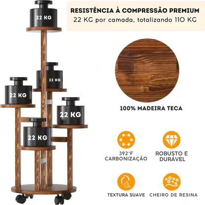 [LEVE 2 PAGUE 1] Suporte Botânica de Madeira Teca - 100% O Cantinho das Plantas + BRINDE: Kit de Vasos Decorativos