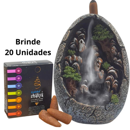 Incenso Cachoeira De Fumaça Em Resina Decorado + 2 Caixas de Incenso