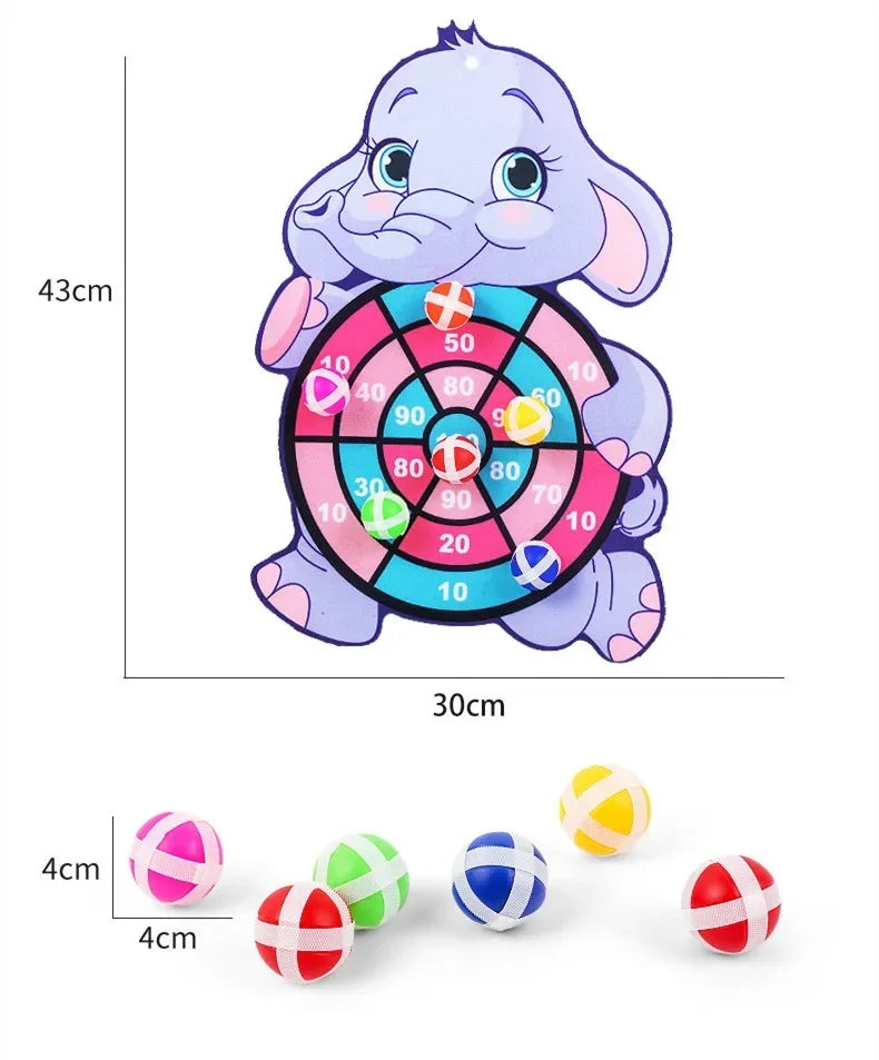 Jogo de Dardos Infantil com Bolas Adesivas – Painel Educativo de Velcro em Formato de Animais