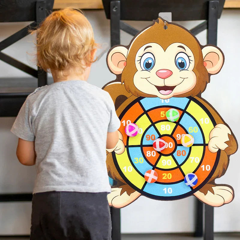 Jogo de Dardos Infantil com Bolas Adesivas – Painel Educativo de Velcro em Formato de Animais