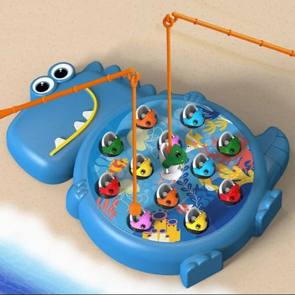 Jogo de Pesca Magnética Infantil com 12 Peixinhos e 2 Varinhas – Brinquedo Educativo em Formato de Dinossauro
