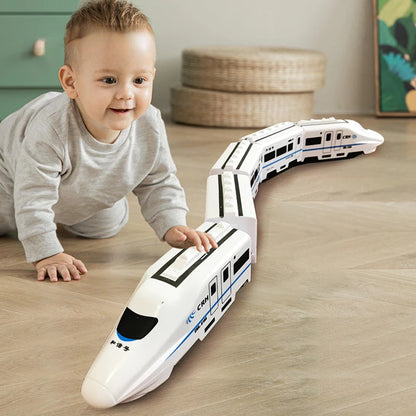 Trem Elétrico de Brinquedo Infantil com Luz e Som – Modelo de Alta Velocidade com 4 Vagões Educativo para Meninos e Meninas