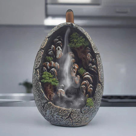 Incenso Cachoeira De Fumaça Em Resina Decorado + 2 Caixas de Incenso