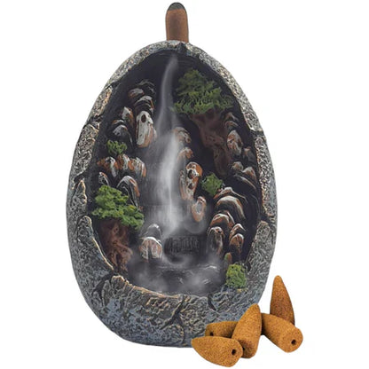 Incenso Cachoeira De Fumaça Em Resina Decorado + 2 Caixas de Incenso